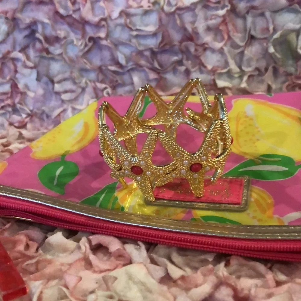 Lilly Pulitzer star fish gold bracelet and Lemon Print Plastic Cosmetic Bag